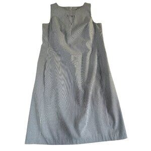 Anne Klein Blue White Striped Sleeveless Seersucker Shift Dress with Pockets Si